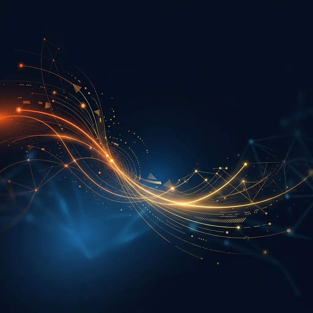 Red de conexiones digitales en azul y naranja, identidad de Impulso